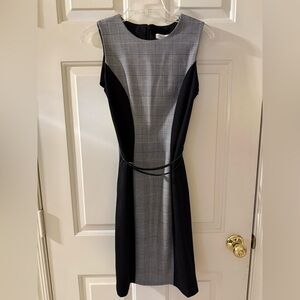 Calvin Klein Black and Grey Plaid Sleeveless Sheath Dress